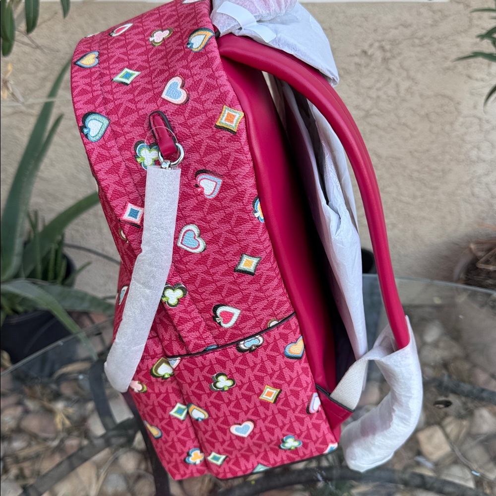 Michael Kors Red Heart and Diamond Pattern Backpack - Picture 4 of 5